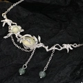 S925 sterling silver prehnite necklace with twig design and green beaded tassels - 925 Silver / Silver