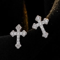 Elegante S925 Sterling Silber Kreuz Ohrstecker mit funkelndem Zirkon Besatz - 925er Silber / Platin (Mit Silberohrstopfen)