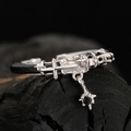 Silberner S925 Kreuzring mit schwarzem Steinanhänger im dunklen Gothic-Punk-Stil - Verstellbare Größe 14 (J1424) / Weißgold
