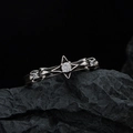 Anello stella vintage in argento S925 con croce e zircone su roccia nera - Taglia 14 Regolabile / Argento Antico