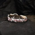 S925 Sterling Silber Dornenring mit rosa Emaille Schmetterling und weißem Zirkon - Offene Größe 14 (Einstellbar 12-17) / Kirschblütenrosa
