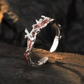 Anillo abierto de plata S925 con diseño de mariposa en esmalte rosa irregular para mujer - Talla Abierta 14 (Ajustable 12-17) / Rosa Carmín