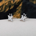 Schicke S925 Sterlingsilber Doppelstern Ohrstecker mit weißem Zirkon und schwarzem Emaille - 925er Silber / Weißgold