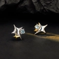 Elegante S925 Sterlingsilber Stern-Ohrstecker mit blauem Edelstein auf schwarzem Stein - 925er Silber / Zweifarbig