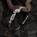 Artistic S925 sterling silver branch bangle with green aventurine in a nature design - 925 Silver / White Gold
