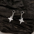 Pendientes de estrella en plata S925 con esmalte negro y circonitas brillantes - Plata 925 / Bañado en Platino (Con Cierres de Plata)