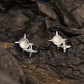 Élégantes boucles d'oreilles étoile en argent S925 avec centre en opale et zircons - Argent 925 / Or Blanc