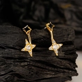 Elegantes pendientes de plata S925 bañados en oro con diseño de doble estrella y circón - Plata 925 / Bañado en Oro de 18K (Con Cierres de Plata)