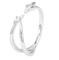 Anillo abierto de plata de ley S925 minimalista con diseño de estrella de doble capa - Talla Abierta 14 (Ajustable 12-17) / Oro Blanco