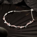 Verstelbare S925 zilveren armband met roze emaille en onregelmatige schakels met zirkoon - Kersenroze (Witgoud Verguld)