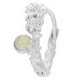 S925 sterling silver flower earrings featuring a pale green gemstone and leaf texture - 925 Silver / Platinum (Single/Right Ear)