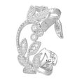 Anello aperto in argento sterling S925 a forma di foglia con zirconi bianchi lucidi - Misura Aperta 14 (Regolabile 12-17) / Oro Bianco