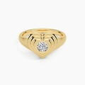 Eleganter S925 Sterlingsilber Herzring mit Wellenstruktur und zentralem Diamanten - HK Größe 13 (US Größe 6) / 18K Gold