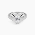 S925 Sterling Silber Herzsiegelring mit konzentrischen Linien und Diamant im Zentrum - HK Größe 13 (US Größe 6) / Weißgold