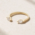 Anello regolabile in argento S925 dorato con due pietre di zircone taglio marquise - Taglia 14 (Aperto Regolabile) / Oro 18K