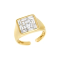 Adjustable gold plated S925 sterling silver ring with baguette-cut zircon in square setting - Size 14 (Open Adjustable) / 18K Gold