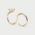 Elegant 18K gold S-shaped double ring featuring a sparkling square-cut diamond inlay - Adjustable Open / 18K Gold