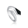 Minimalist S925 sterling silver ring with a black kite-shaped geometric zircon stone - Size 14 (Open Adjustable) / White Gold
