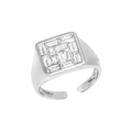 Minimalist S925 sterling silver adjustable ring with rectangular zircon pave setting - Size 14 (Open Adjustable) / White Gold