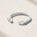 Anello regolabile in argento sterling S925 con due zirconi taglio marquise stile minimal - Taglia 14 (Aperto Regolabile) / Oro Bianco
