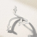 Elegant S925 sterling silver floral ring with sparkling zircon in a spiral design - Size 14 (Open Adjustable) / White Gold