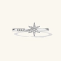 Elegant S925 sterling silver hexagram ring with sparkling zircon stones in a top view - Size 14 (Open Adjustable) / White Gold