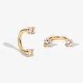 Minimalist S925 sterling silver C-shaped stud earrings with sparkling cubic zirconia stones - 925 Silver / 18K Gold