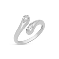 Minimalist S925 sterling silver open ring featuring double pear-cut cubic zirconia stones - Size 14 (Open Adjustable) / White Gold