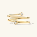 Elegant gold spiral S925 sterling silver ring with three-row design and double zircon stones - Size 14 (Open Adjustable) / 18K Gold