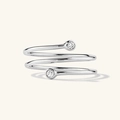Modern S925 sterling silver triple spiral open ring with clear zircon accents - Size 14 (Open Adjustable) / White Gold