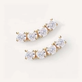 Elegant gold curved S925 silver stud earrings featuring 5 gradient white zircon stones - 925 Silver / 18K Gold