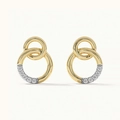 Elegant 18K gold S925 silver double hoop earrings with sparkling diamond accents - 925 Silver / 18K Gold