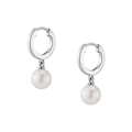 Eleganti orecchini a cerchio in argento S925 con pendenti in perla bianca tonda di qualità - Argento 925 / Oro Bianco