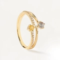 Elegante bypass-ring in goud met gele en blauwe stenen en zijdelingse diamantaccenten - HK Maat 13 (US Maat 6) / 18K Goud