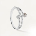 Elegante S925 sterling zilveren ring met dubbele kruisbanden en glanzende zirkoniasteen - HK Maat 13 (US Maat 6) / Witgoud