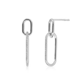 Eleganti orecchini a doppia maglia in argento S925 con zirconi ovali micro-pave - Argento 925 / Oro Bianco