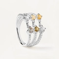 Three-layer S925 sterling silver ring with multi-color diamonds and adjustable band - Size 14 (Adjustable) / White Gold