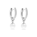 Orecchini a cerchio in argento S925 con pavé di diamanti e eleganti perle bianche a goccia - Oro Bianco