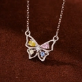 Elegante collana in argento sterling S925 con farfalla e zirconi colorati - Argento 925 / Oro Bianco