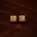 Orecchini a perno quadrati in argento 925 placcati oro 18K con pavé di zirconi - Argento 925 / Oro 18 carati (con tappo in argento)