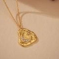 S925 sterling silver moon and star necklace with textured irregular lava pendant - 925 Silver / 18K Gold