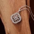 S925 Sterling Silber Kleeblatt Kette mit funkelnden Zirkonia Kristallen in Pavé-Fassung - 925er Silber / Weißgold