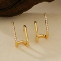 Elegante asymmetrische doppelreihige Ohrringe aus S925 Silber mit 18K Gold und Zirkonia - 925er Silber / 18K Gold (mit Silber-Ohrstöpsel)