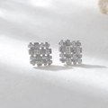S925 Sterling Silber Quadrat Ohrstecker mit Webstruktur und funkelndem Zirkon - 925er Silber / Weißgold