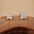 Boucles d'oreilles trèfle à quatre feuilles en argent S925 avec zircons scintillants - Argent 925 / Argent Platine