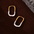 Modern 925 sterling silver U-shaped earrings with gold and silver two-tone plating - Geometric U-shaped / 925 Silver / White Gold + 18K Gold