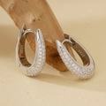 S925 sterling silver U-shaped hoop earrings with multi-row pavé crystals on wood branch - 925 Silver / White Gold