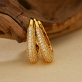 Luxurious gold-plated U-shaped hoop earrings with sparkling pave-set zircons for women - 925 Silver / 18K Gold