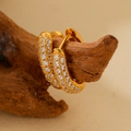 Eleganti orecchini a cerchio placcati in oro con zirconi micro-pave su ramo rustico - Argento 925 / Oro 18K