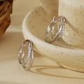 925 zilveren dubbele creolen met fonkelende witte zirkonia pavé en glanzende afwerking - 925 zilver / Witgoud